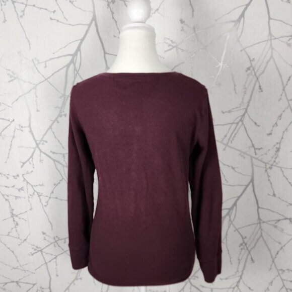 Eddie Bauer Burgundy Embroidered Waffle Knit Thermal Henley - Picture 4 of 5